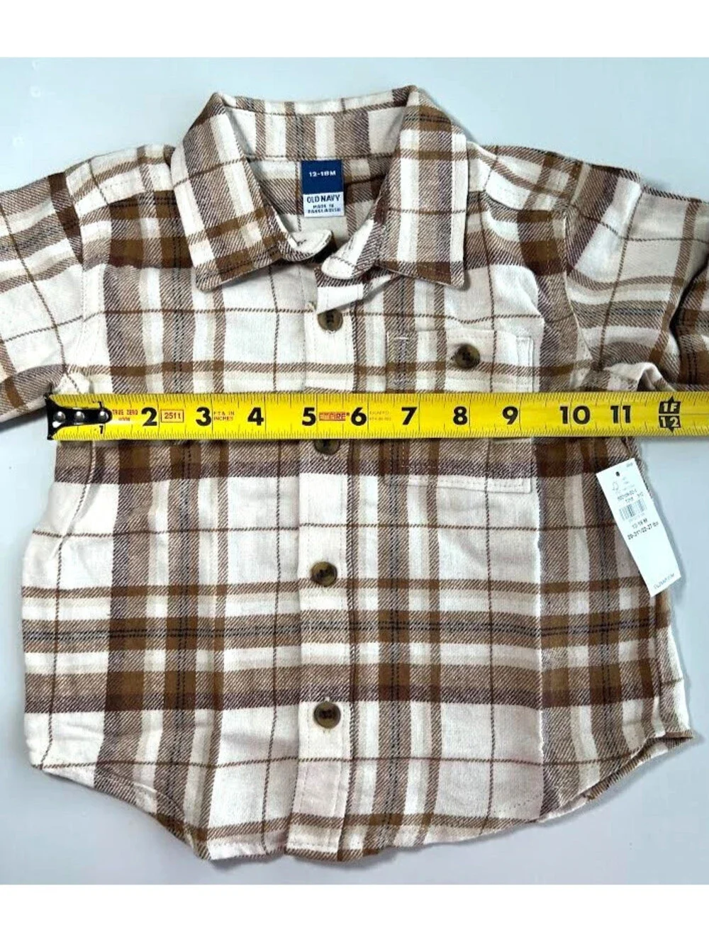 Old Navy 12-18 Month Brown Plaid Button Down Shirt With Pocket-NWT